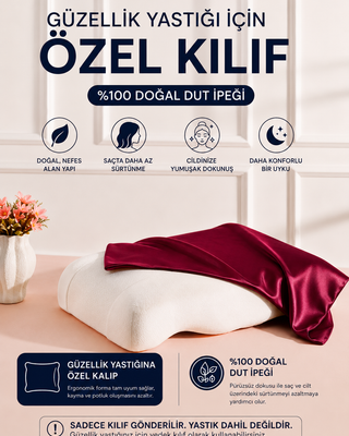 Güzellik Yastığına Özel %100 Dut İpeği Yedek Yastık Kılıfı – Ergonomik Forma Uygun - 1 ADET KILIF - ÖLÇÜLERİ  55 X 35 X 13