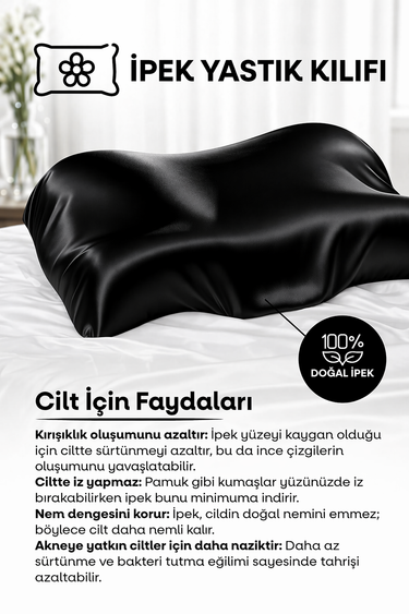 GÜZELLİK YASTIĞI  , SİYAH RENKLİ  ,%100 İpek Yastık Kılıfı İle Beraber ,Silkworm Life Visco Güzellik Yastığı – Yüz Kırışıklık Karşıtı, Boyun ve Omurga Destekli