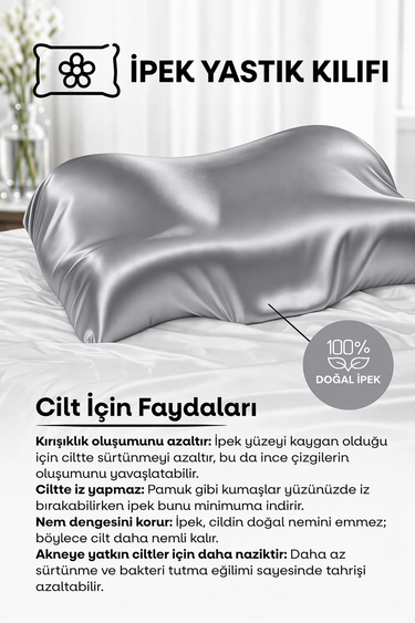 GÜZELLİK YASTIĞI ,GÜMÜŞ GRİ  RENKLİ  ,%100 İpek Yastık Kılıfı İle Beraber ,Silkworm Life Visco Güzellik Yastığı – Yüz Kırışıklık Karşıtı, Boyun ve Omurga Destekli (Kopya)