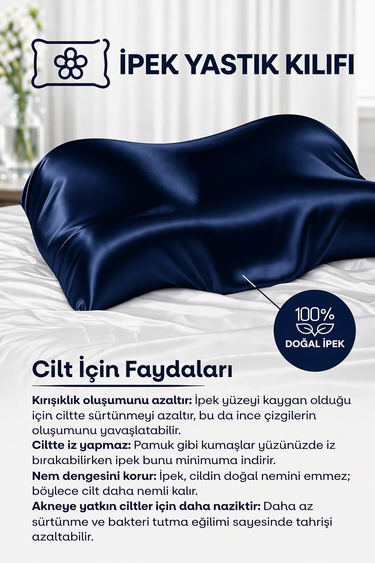 GÜZELLİK YASTIĞI  , LACİVERT   RENKLİ  ,%100 İpek Yastık Kılıfı İle Beraber ,Silkworm Life Visco Güzellik Yastığı – Yüz Kırışıklık Karşıtı, Boyun ve Omurga Destekli
