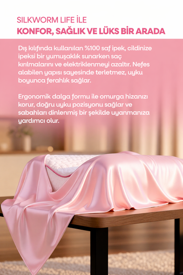 PEMBE RENKLİ  ,%100 İpek Yastık Kılıfı İle Beraber ,Silkworm Life Visco YASTIK