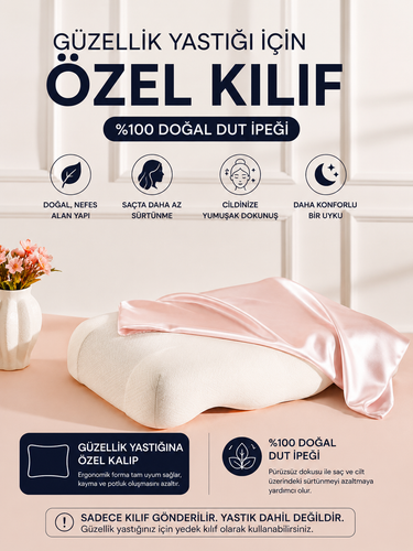 Güzellik Yastığına Özel %100 Dut İpeği Yedek Yastık Kılıfı – Ergonomik Forma Uygun - 1 ADET KILIF - ÖLÇÜLERİ  55 X 35 X 13