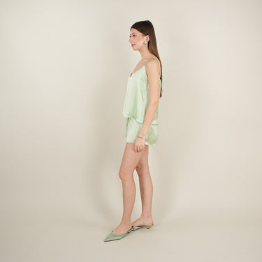 100% İpek Askılı Şort Pijama Takımı  ,