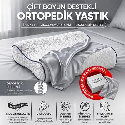 GÜMÜŞ GRİ RENKLİ  ,%100 İpek Yastık Kılıfı İle Beraber ,Silkworm Life Visco YASTIK