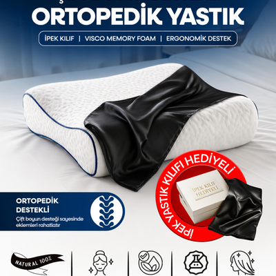 SİYAH RENKLİ  ,%100 İpek Yastık Kılıfı İle Beraber ,Silkworm Life Visco YASTIK