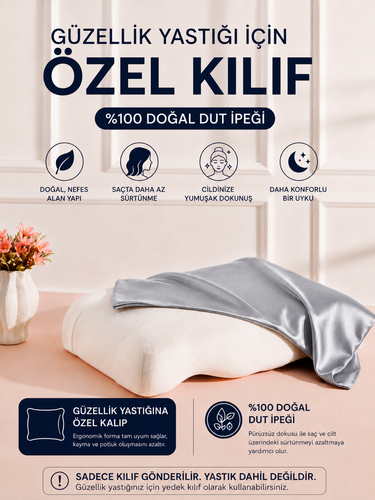 Güzellik Yastığına Özel %100 Dut İpeği Yedek Yastık Kılıfı – Ergonomik Forma Uygun - 1 ADET KILIF - ÖLÇÜLERİ  55 X 35 X 13