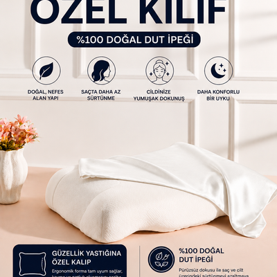 Güzellik Yastığına Özel %100 Dut İpeği Yedek Yastık Kılıfı – Ergonomik Forma Uygun - 1 ADET KILIF - ÖLÇÜLERİ  55 X 35 X 13