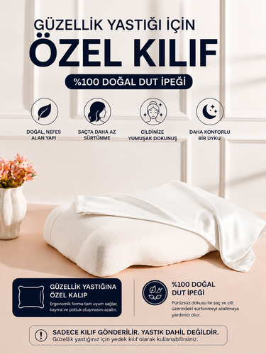 Güzellik Yastığına Özel %100 Dut İpeği Yedek Yastık Kılıfı – Ergonomik Forma Uygun - 1 ADET KILIF - ÖLÇÜLERİ  55 X 35 X 13