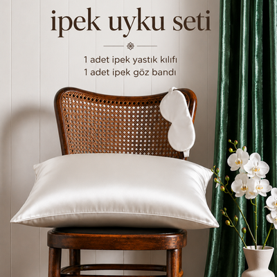 %100 Doğal Dut İpeği İpek Uyku Seti – İpek Yastık Kılıfı (50x70 cm) + İpek Göz Bandı | Cilt ve Saç Bakımı İçin Premium Set
