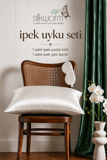 %100 Doğal Dut İpeği İpek Uyku Seti – İpek Yastık Kılıfı (50x70 cm) + İpek Göz Bandı | Cilt ve Saç Bakımı İçin Premium Set