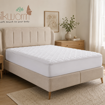 Silkwormlife Kapitoneli Tek ve Çift Kişilik Sıvı Geçirmez Pamuklu Fitted Alez - Beyaz