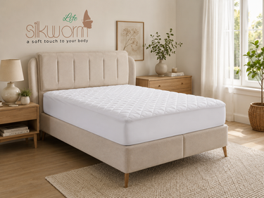 Silkwormlife Kapitoneli Tek ve Çift Kişilik Sıvı Geçirmez Pamuklu Fitted Alez - Beyaz