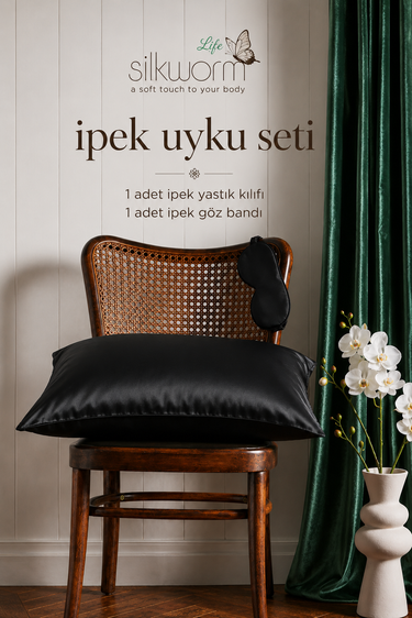 %100 Doğal Dut İpeği İpek Uyku Seti – İpek Yastık Kılıfı (50x70 cm) + İpek Göz Bandı | Cilt ve Saç Bakımı İçin Premium Set