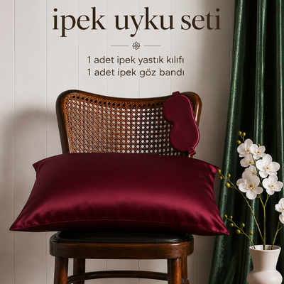 %100 Doğal Dut İpeği İpek Uyku Seti – İpek Yastık Kılıfı (50x70 cm) + İpek Göz Bandı | Cilt ve Saç Bakımı İçin Premium Set