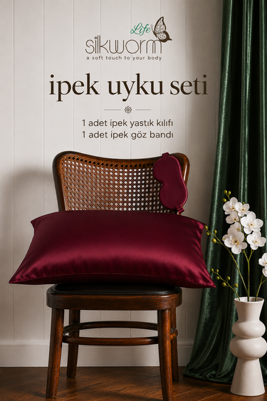 %100 Doğal Dut İpeği İpek Uyku Seti – İpek Yastık Kılıfı (50x70 cm) + İpek Göz Bandı | Cilt ve Saç Bakımı İçin Premium Set