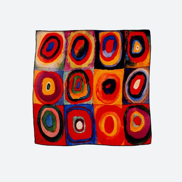 Saf İpek Bandana Fular | Kandinsky Squares with Circles |