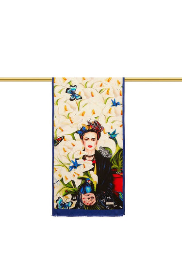 Beyaz Frida İpek Tablo Fular