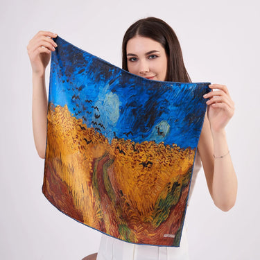 Saf İpek Bandana Fular | Van Gogh Wheatfield with Crows |⁸