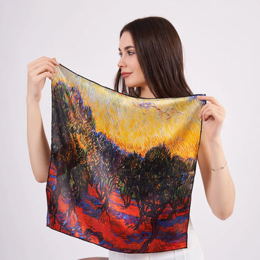 Saf İpek Bandana Fular| Van Gogh Zeytin Ağaçları