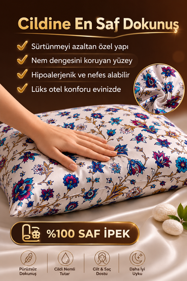 Silkworm Life Limited Edition Osmanlı Desenli %100 İpek Yastık Kılıfı 50x70 cm Fermuarlı Sınırlı Sayıda