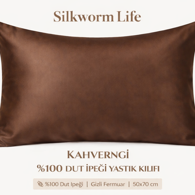 Kahverengi %100 Dut İpeği Yastık Kılıfı – Doğal Ton, Saç Kırılmasını Azaltan, Cilt Dostu Lüks Pillowcase , 6A Kalite