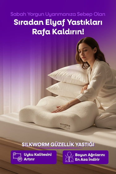 GÜZELLİK YASTIĞI ,BEJ RENKLİ ,%100 İpek Yastık Kılıfı İle Beraber ,Silkworm Life Visco Güzellik Yastığı – Yüz Kırışıklık Karşıtı, Boyun ve Omurga Destekli